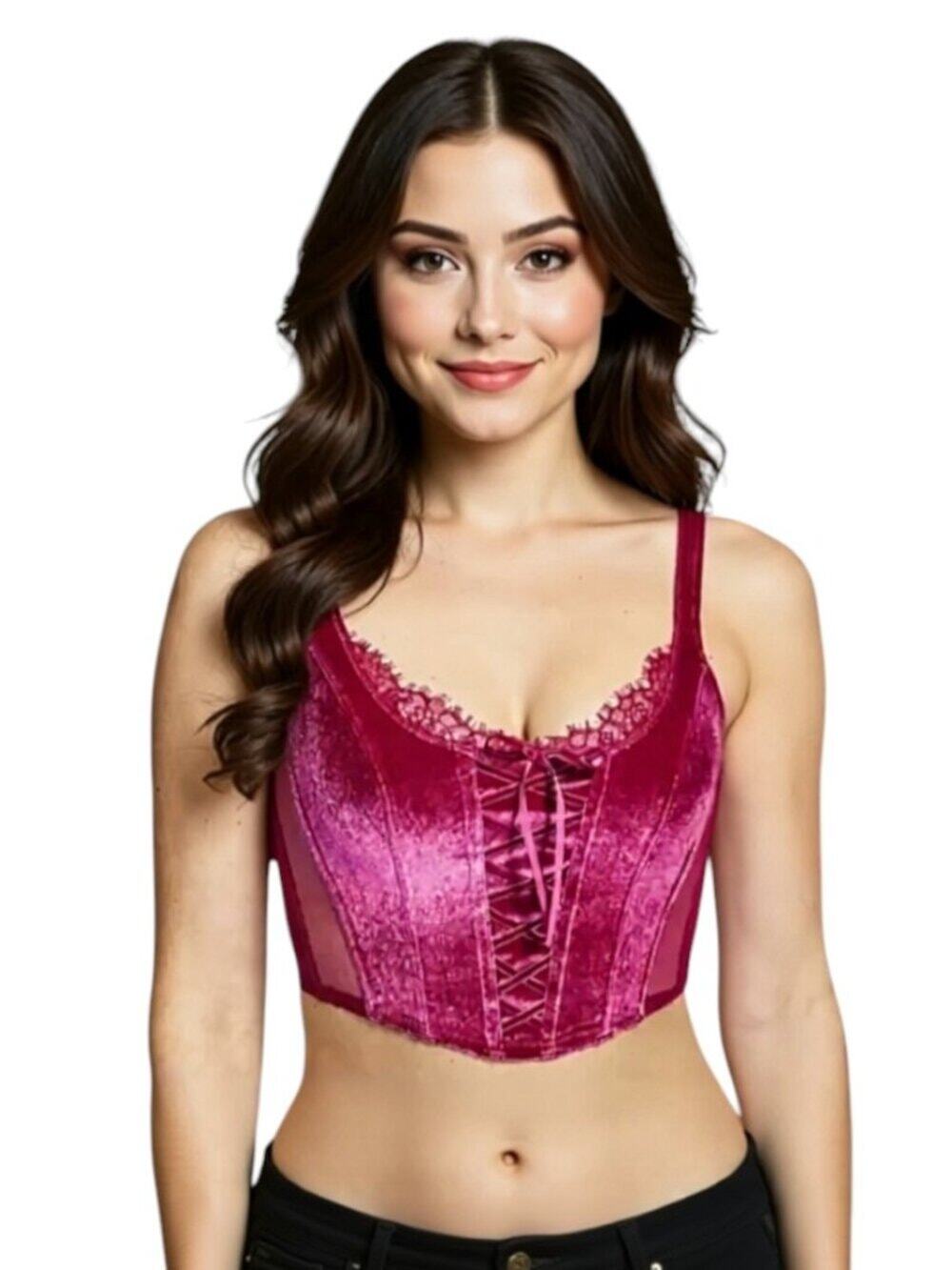 Victoria's Secret Dream Angels Claret Red Lace-Up Velvet Corset Top, S